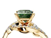 Solitaire Engagement Ring Setting for Fancy Green Princess Cut Center with Pave Bypass Twist Band and Prong Head in Yellow Gold