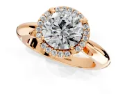 Halo Engagement Ring Setting for Round Cut Center with Tapered Plain Band and Prong Head in Rose Gold