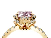 Halo Engagement Ring Setting for Fancy Pink Oval Center with Openwork Halo, Pave Band and Prong Head in Yellow Gold