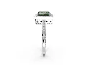 Halo Engagement Ring Setting for Fancy Green Princess Cut Center with Heart-Shaped Openwork, Pave Band and Prong Head in Sterling Silver