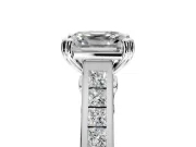 Solitaire Engagement Ring Setting for Asscher Cut Center with Channel Band and Double Claw Prong Head in Sterling Silver