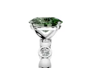 Solitaire Engagement Ring Setting for Fancy Green Oval Center with Beaded Bezel Station Band and Prong Head in Sterling Silver