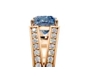 Split Shank Engagement Ring Setting for Fancy Blue Cushion Cut Center with Pave Split Shank and Prong Head in Rose Gold