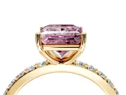 Solitaire Engagement Ring Setting for Fancy Pink Princess Cut Center with Round Cut Pave Band and Prong Head in Yellow Gold