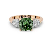 3 Stone Engagement Ring Setting for Fancy Green Cushion Cut Center with Large Pear-Shaped Accents and Prong Head in Rose Gold