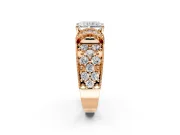 Pave Engagement Ring Setting for Radiant Cut Center with Curved Accent Rows, Openwork and Prong Head in Rose Gold