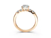 5 Stone Engagement Ring Setting for Cushion Cut Center with Plain Band and Prong Head in Rose Gold