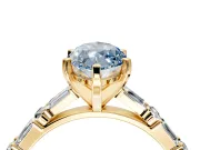 Baguette Engagement Ring Setting for Fancy Blue Marquise Center with Alternating Bar-Set Band and Prong Head in Yellow Gold