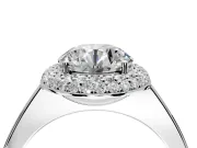 Halo Engagement Ring Setting for Round Cut Center with Plain Tapered Band and Prong Head in Platinum