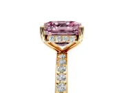 Solitaire Engagement Ring Setting for Fancy Pink Asscher Cut Center with Fine Pave Band and Prong Head in Yellow Gold