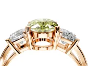 3 Stone Engagement Ring Setting for Fancy Yellow Oval Center with Matching Side Accents and Prong Head in Rose Gold