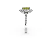 Floral Halo Engagement Ring Setting for Fancy Yellow Princess Cut Center with Pave Accents and Prong Head in Sterling Silver