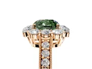 Halo Engagement Ring Setting for Fancy Green Cushion Cut Center with Milgrain Channel Band and Prong Head in Rose Gold