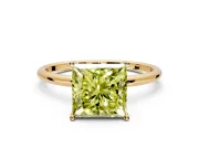 Solitaire Engagement Ring Setting for Fancy Yellow Princess Cut Center with Straight Thin Band and Prong Head in Yellow Gold