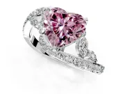 Solitaire Engagement Ring Setting for Fancy Pink Heart-Shaped Center with Pave Bypass Twist Band and Prong Head in White Gold