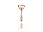 Solitaire Engagement Ring Setting for Fancy Pink Radiant Cut Center with Pave Accents and Prong Head in Rose Gold