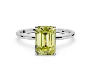 Solitaire Engagement Ring Setting for Fancy Yellow Emerald Cut Center with Straight Thin Band and Prong Head in Platinum