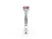 Cluster Engagement Ring Setting for Fancy Pink Cushion Cut Center with Bezel Accent Clusters and Prong Head in Platinum