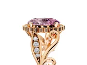 Halo Engagement Ring Setting for Fancy Pink Oval Center with Leaf Motif Split Shank and Prong Head in Rose Gold