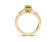 3 Stone Engagement Ring Setting for Fancy Yellow Emerald Cut Center with Channel Baguette Accents and Prong Head in Yellow Gold