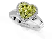 Halo Engagement Ring Setting for Fancy Yellow Heart-Shaped Center with Knife Ridge Cathedral Band and Prong Head in White Gold