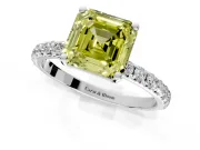 Solitaire Engagement Ring Setting for Fancy Yellow Asscher Cut Center with Micro Pave Band and Prong Head in Platinum