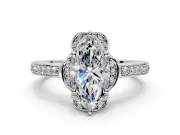 Floral Engagement Ring Setting for Marquise Center with Four Accent Clusters and Prong Head in Platinum