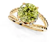 Halo Engagement Ring Setting for Fancy Yellow Round Cut Center with Rope Twist Split Shank and Prong Head in Yellow Gold