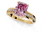 Solitaire Engagement Ring Setting for Fancy Pink Radiant Cut Center with Raised Channel Band and Prong Head in Yellow Gold