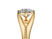 Solitaire Engagement Ring Setting for Asscher Cut Center with Milgrain Cathedral Band and Prong Head in Yellow Gold