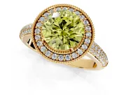 Milgrain Halo Engagement Ring Setting for Fancy Yellow Round Cut Center with Three-Sided Pave Band and Prong Head in Yellow Gold