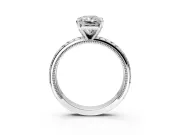 Solitaire Engagement Ring Setting for Radiant Cut Center with Milgrain X Pattern Band and Prong Head in White Gold