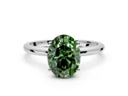 Hidden Halo Engagement Ring Setting for Fancy Green Oval Center with Thin Round-Wire Band and Prong Head in Sterling Silver