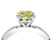 Solitaire Engagement Ring Setting for Fancy Yellow Cushion Cut Center with Milgrain-Edged Pave Band and Prong Head in Sterling Silver