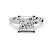 Solitaire Engagement Ring Setting for Princess Cut Center with Tapered Shoulders and Prong Head in White Gold