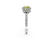 Halo Engagement Ring Setting for Fancy Yellow Cushion Cut Center with Openwork Halo, Pave Band and Prong Head in Sterling Silver