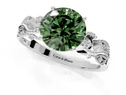Leaf Engagement Ring Setting for Fancy Green Round Cut Center with Milgrain Accent Band and Prong Head in Sterling Silver