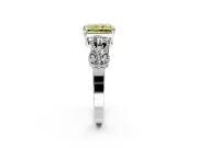 Leaf Engagement Ring Setting for Fancy Yellow Princess Cut Center with Milgrain Accent Band and Prong Head in Sterling Silver