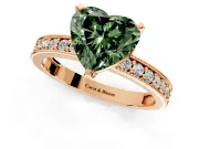 Milgrain Pave Engagement Ring Setting for Fancy Green Heart-Shaped Center with Accent Band and Prong Head in Rose Gold
