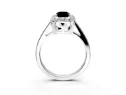 Floral Halo Engagement Ring Setting for Fancy Black Emerald Cut Center with Large Halo Accents and Prong Head in Platinum