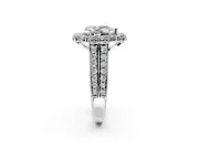 Large Accent Halo Engagement Ring Setting for Pear-Shaped Center with Pave Split Shank and Prong Head in White Gold