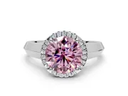 Halo Engagement Ring Setting for Fancy Pink Round Cut Center with Knife Ridge Cathedral Band and Prong Head in White Gold