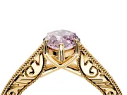 Solitaire Engagement Ring Setting for Fancy Pink Marquise Center with Engraved Pave Band and Prong Head in Yellow Gold