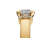Solitaire Engagement Ring Setting for Cushion Cut Center with Wide Band, Pave Collar and Prong Head in Yellow Gold