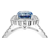 Milgrain Floral Halo Engagement Ring Setting for Fancy Blue Radiant Cut Center with Pave Band and Prong Head in Platinum