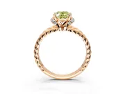 Halo Engagement Ring Setting for Fancy Yellow Oval Center with Rope Twist Split Shank and Prong Head in Rose Gold
