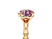 Solitaire Engagement Ring Setting for Fancy Pink Round Cut Center with Bamboo Band and Prong Head in Yellow Gold