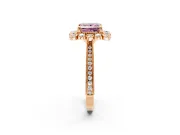Milgrain Halo Engagement Ring Setting for Fancy Pink Princess Cut Center with Bezel Point Accents and Prong Head in Rose Gold