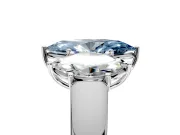 3 Stone Engagement Ring Setting for Fancy Blue Marquise Center with Raised Basket Heads and Prong Head in Platinum