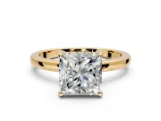 Solitaire Engagement Ring Setting for Princess Cut Center with Fine Wire Band and Prong Head in Yellow Gold